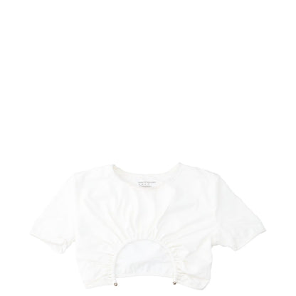 CHRISTOPHER ESBER Womens U Prong Bikini Top Short Sleeve Crew White UK 8 RRP 150