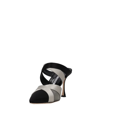 MANOLO BLAHNIK Womens Oyounak 90 Strappy Pt Toe Mule Bicolour Satin UK7 RRP 815 — View 3