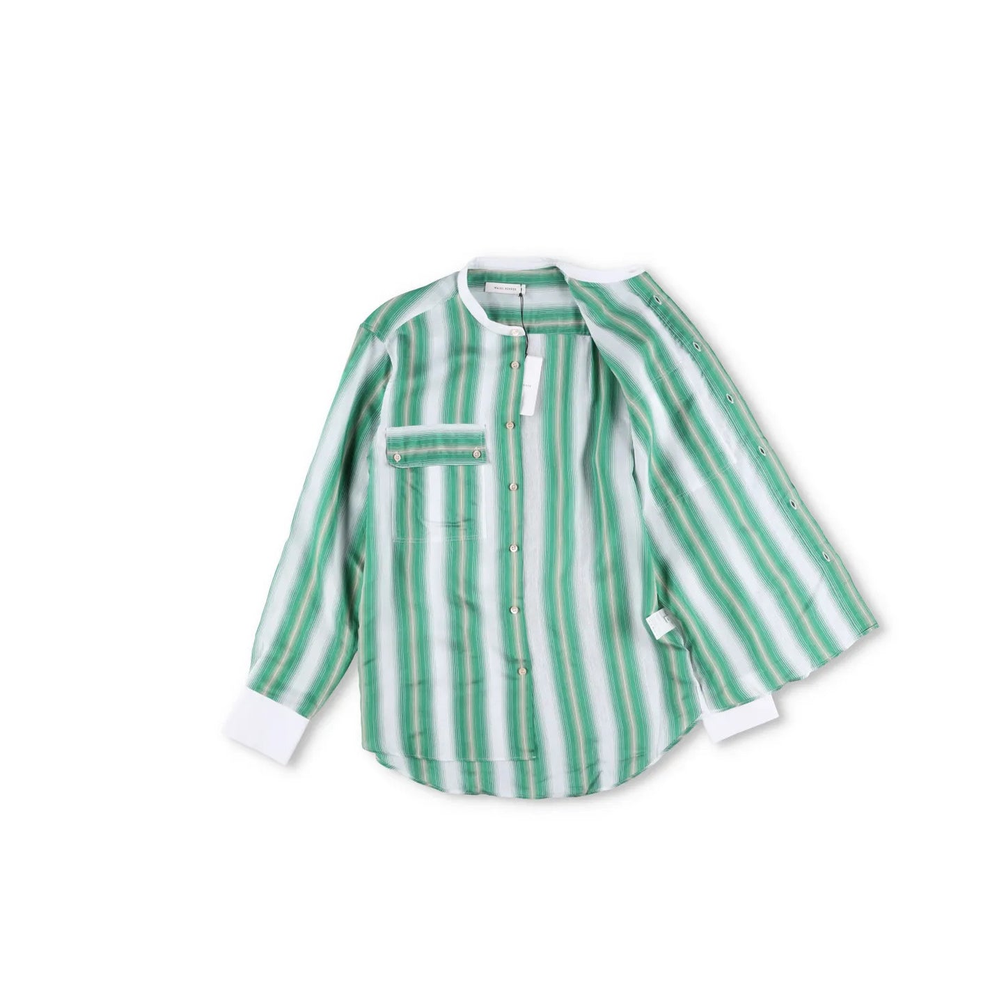 WALES BONNER Mens Cadence Silk Stripe Shirt Green White Button-Up 48 RRP 570 — View 5