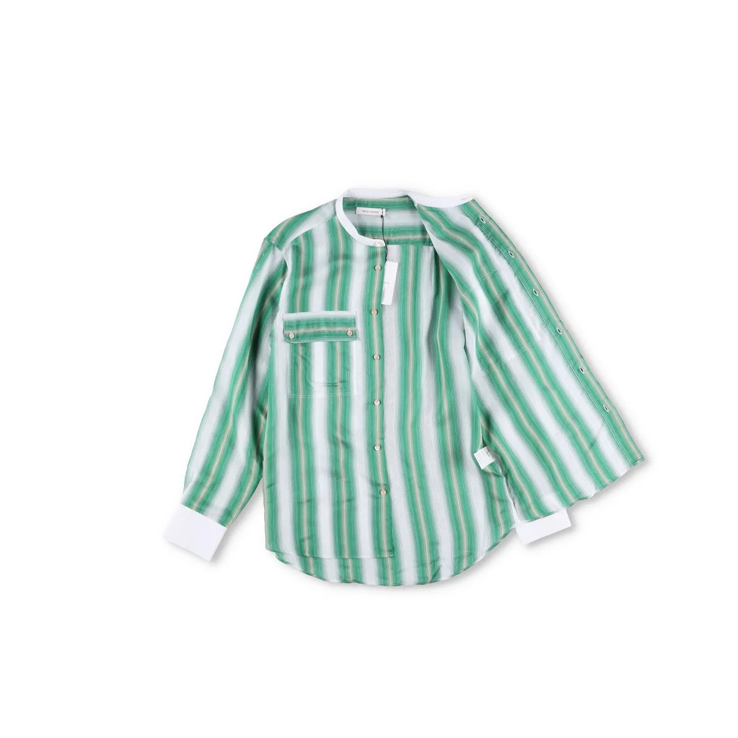 WALES BONNER Mens Cadence Silk Stripe Shirt Green White Button-Up 48 RRP 570 — View 5