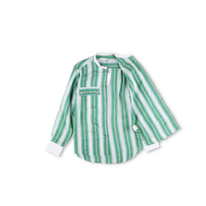 WALES BONNER Mens Cadence Silk Stripe Shirt Green White Button-Up 48 RRP 570 — View 5