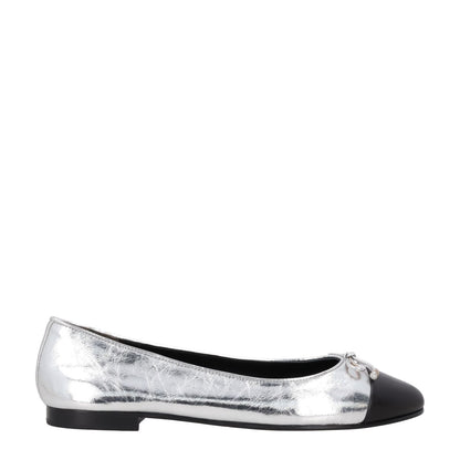 TORY BURCH Womens Silver Leather Ballet Flats Bow Accent Slip On US 9 RRP 260