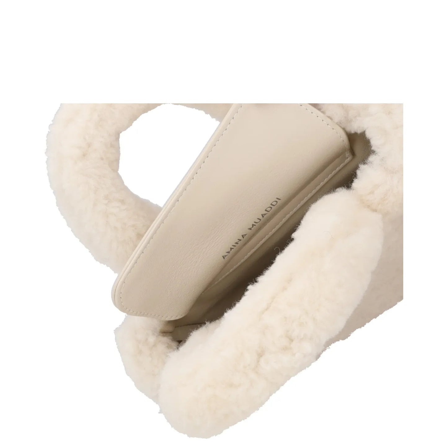 AMINA MUADDI Womens Handbag White Plush Shearling Top Handle S RRP 650 — View 8