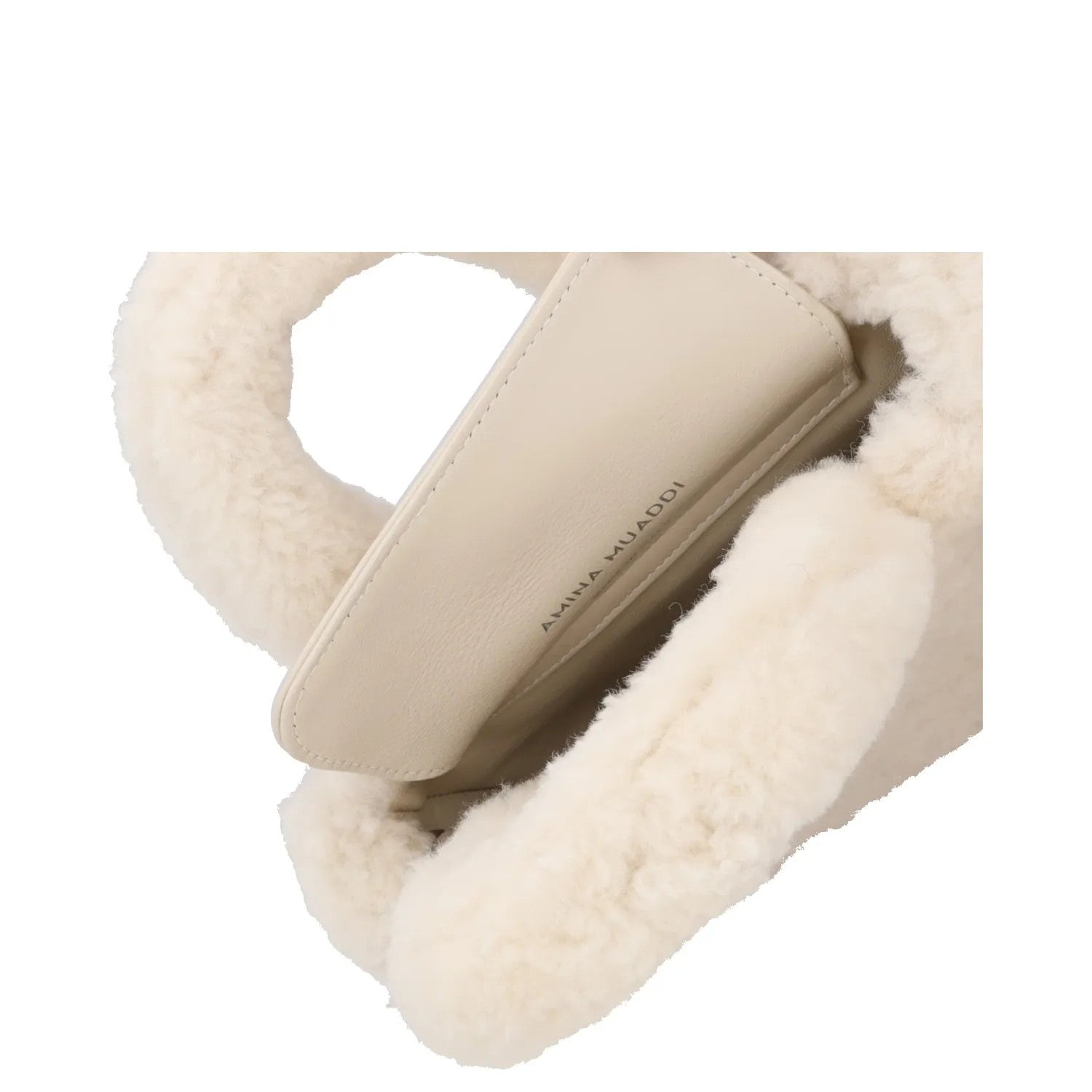 AMINA MUADDI Womens Handbag White Plush Shearling Top Handle S RRP 650 — View 8
