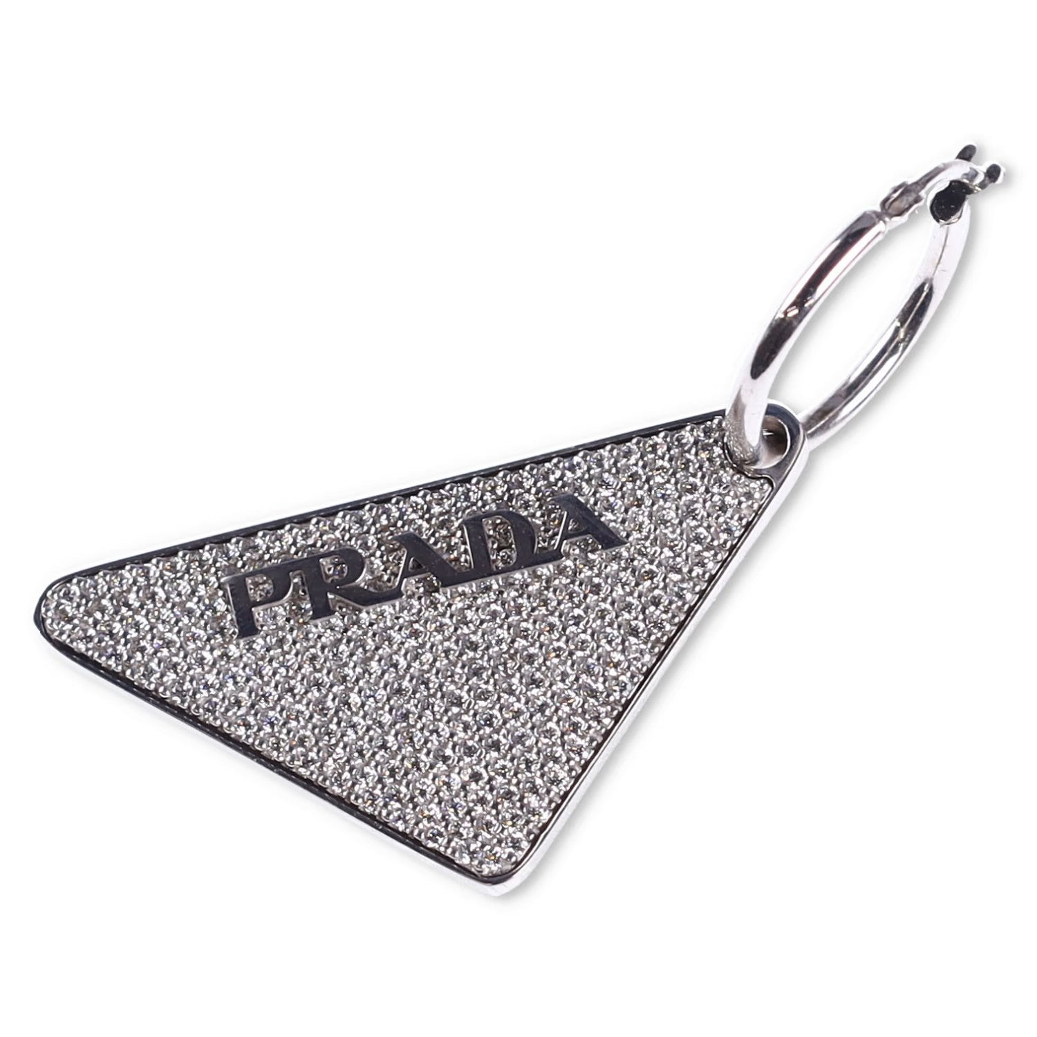 PRADA Silver Crystal Triangle Logo Hoop Drop Single Earring White OS RRP 650