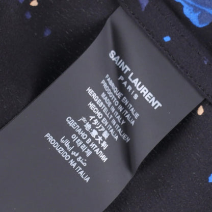 SAINT LAURENT Mens Shirt Silk Print Button-Up Black Short Sleeve Size 43 RRP 950 — View 12