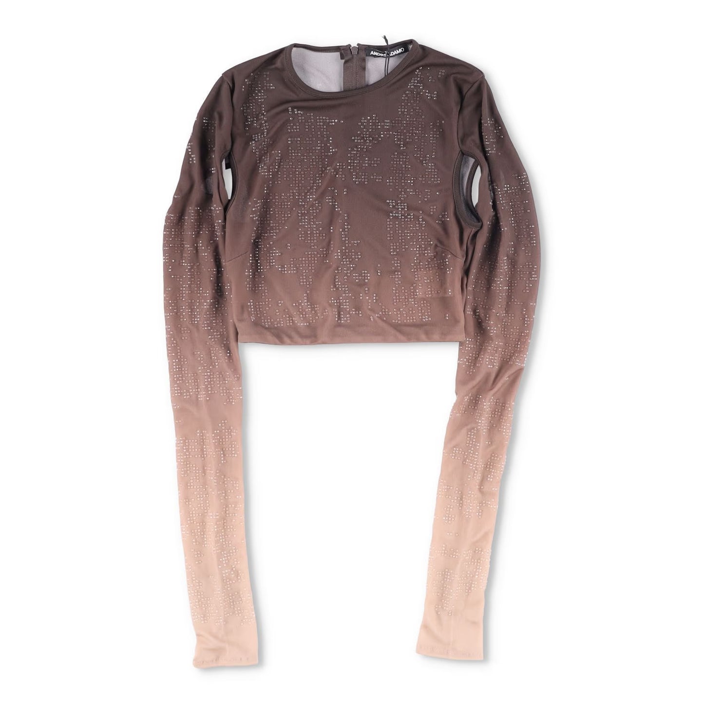 ANDREADAMO Womens Destroyed Jumper Strass Jersey Crop Top Brown Knit XS RRP 570