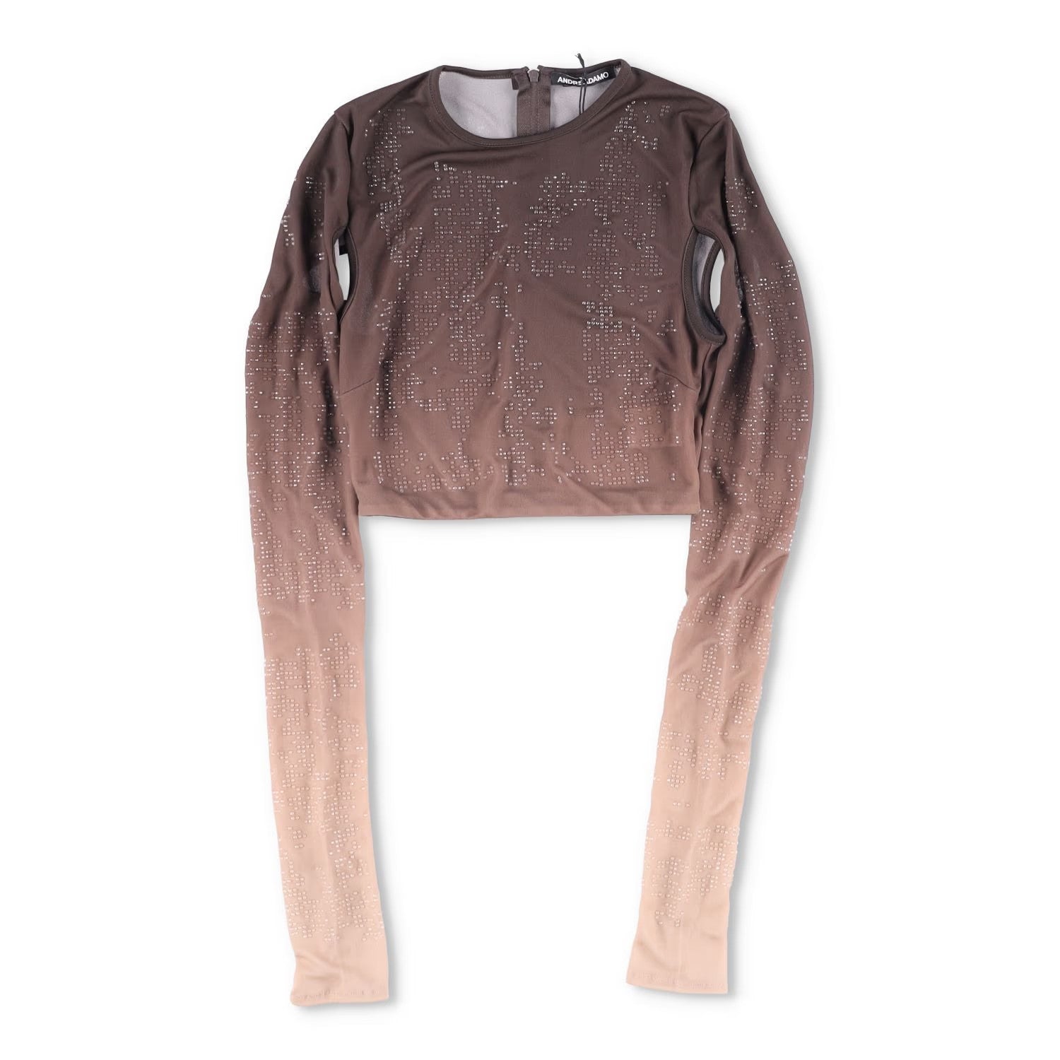 ANDREADAMO Womens Destroyed Jumper Strass Jersey Crop Top Brown Knit XS RRP 570