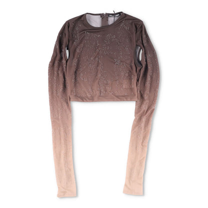 ANDREADAMO Womens Destroyed Jumper Strass Jersey Crop Top Brown Knit XS RRP 570