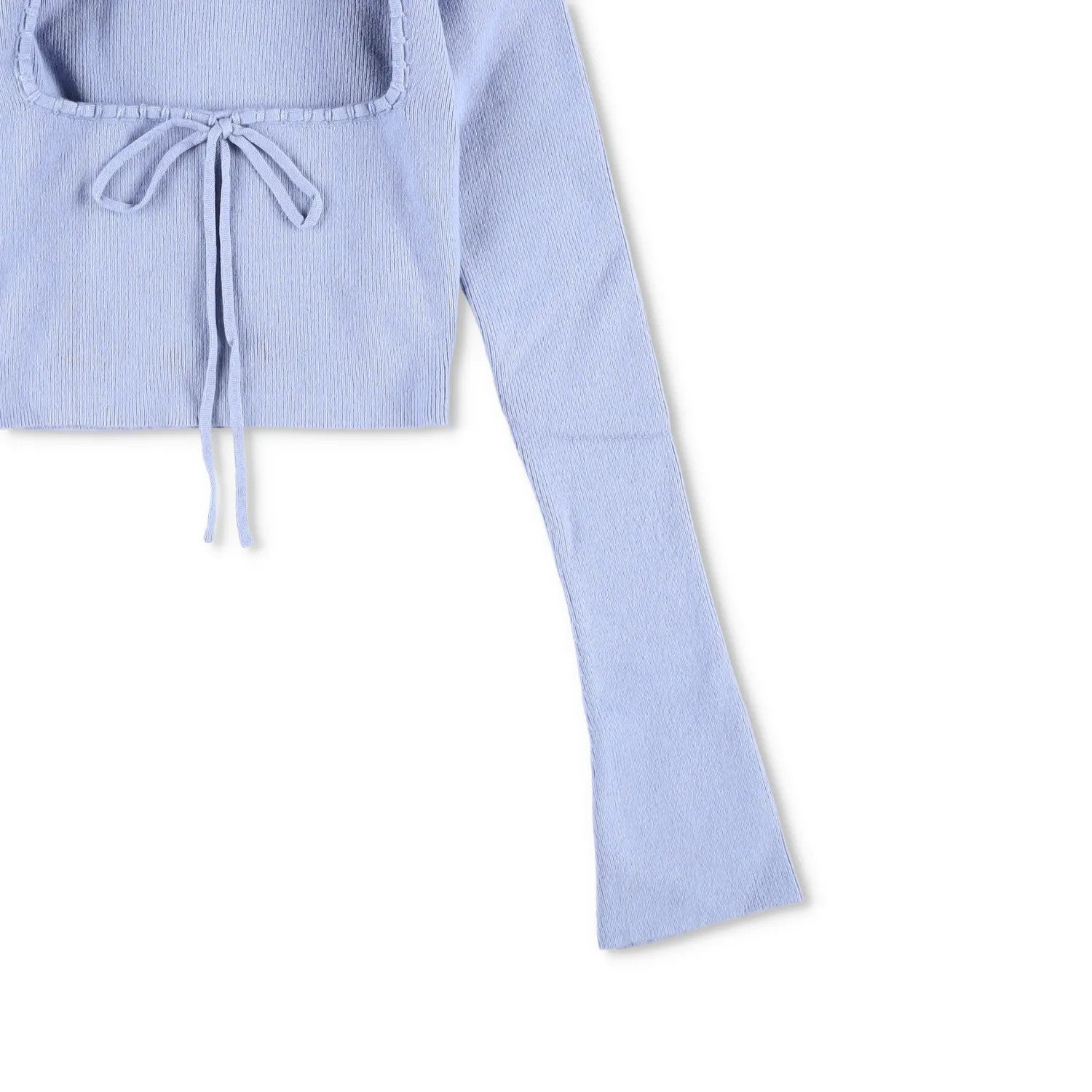 DANIELLE GUIZIO Womens Bow Knit Sweater Long Flared Sleeve Cropped Blue L RRP195 — View 4