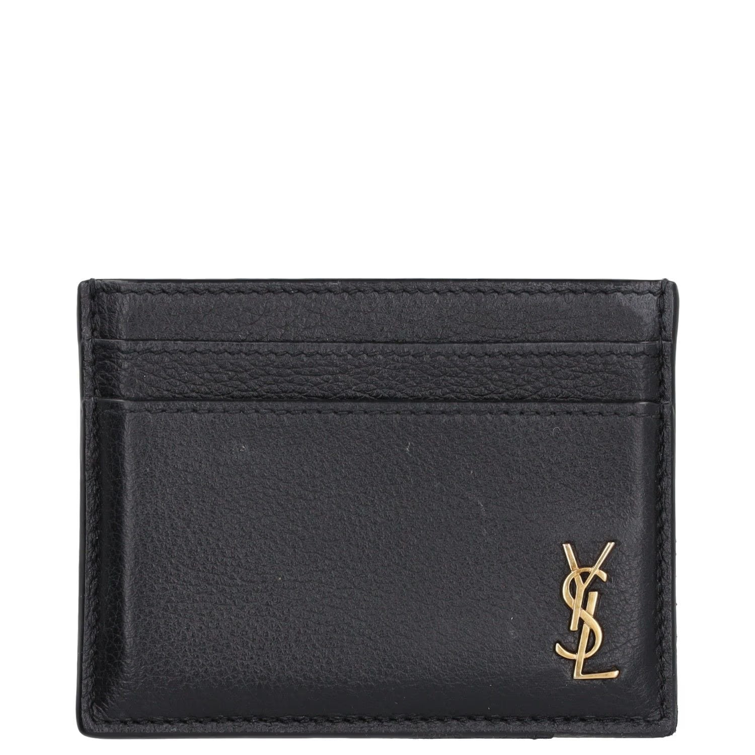 SAINT LAURENT Womens Tiny Monogramme Card Holder Black Gold One Size RRP 190