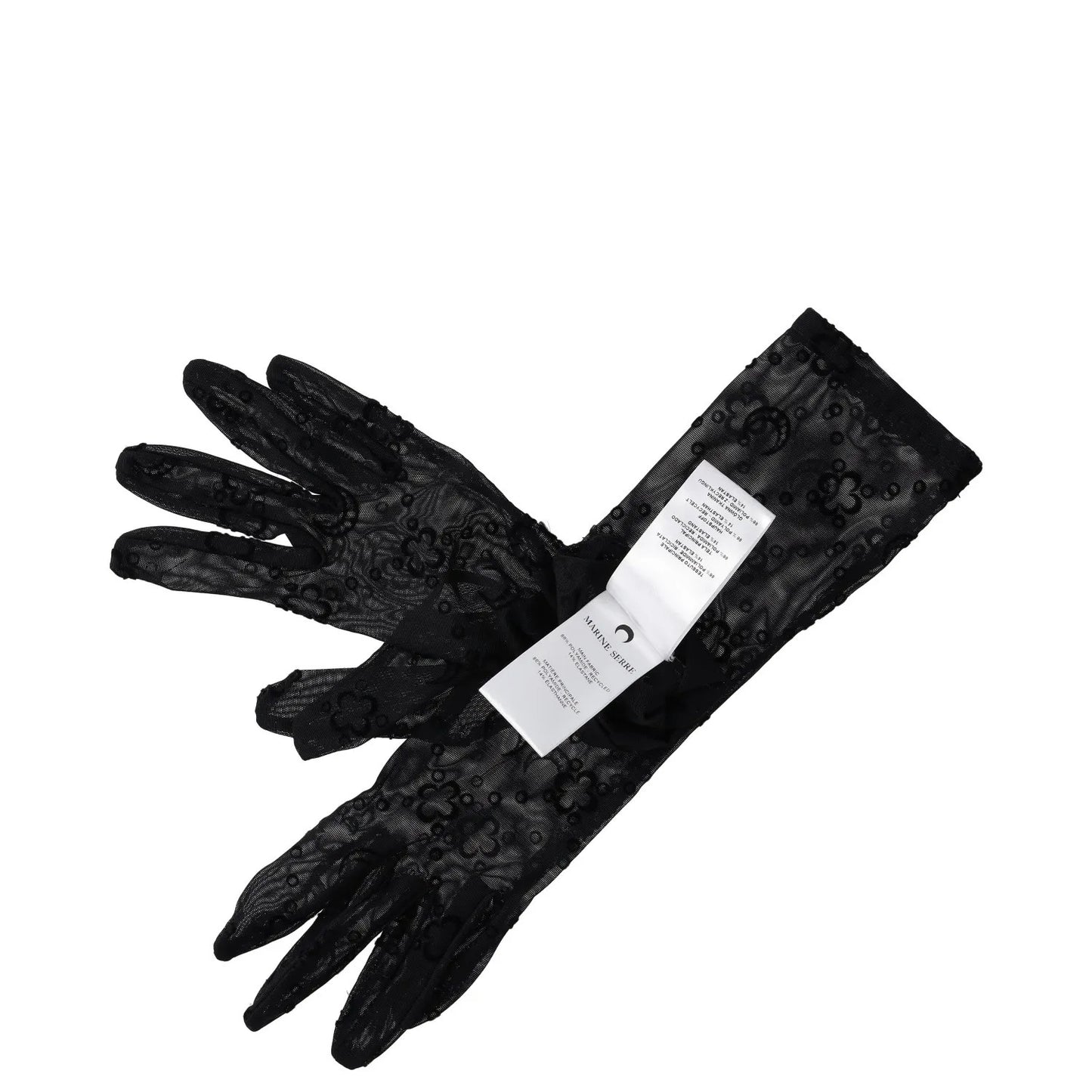 MARINE SERRE Womens Recycled Moonogram Mesh Flock Long Gloves Black S-M RRP 240 — View 4