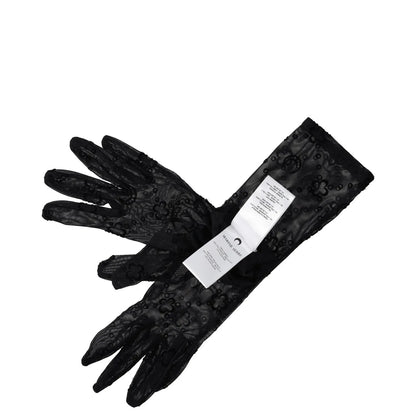 MARINE SERRE Womens Recycled Moonogram Mesh Flock Long Gloves Black S-M RRP 240 — View 4