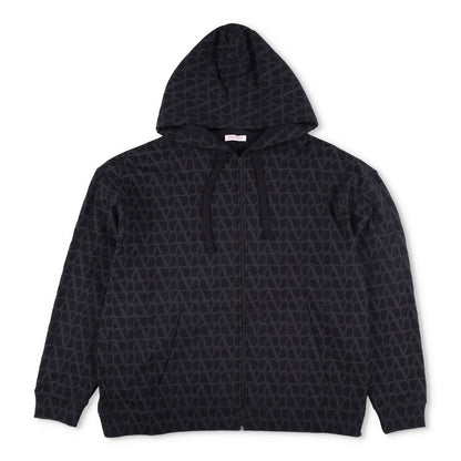VALENTINO Mens Jersey Felpa Sweatshirt Full Zip Hooded Black Size L RRP 1550