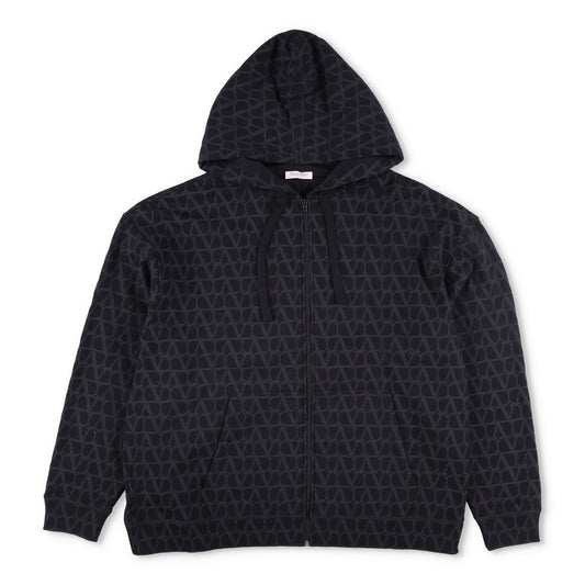 VALENTINO Mens Jersey Felpa Sweatshirt Full Zip Hooded Black Size L RRP 1550