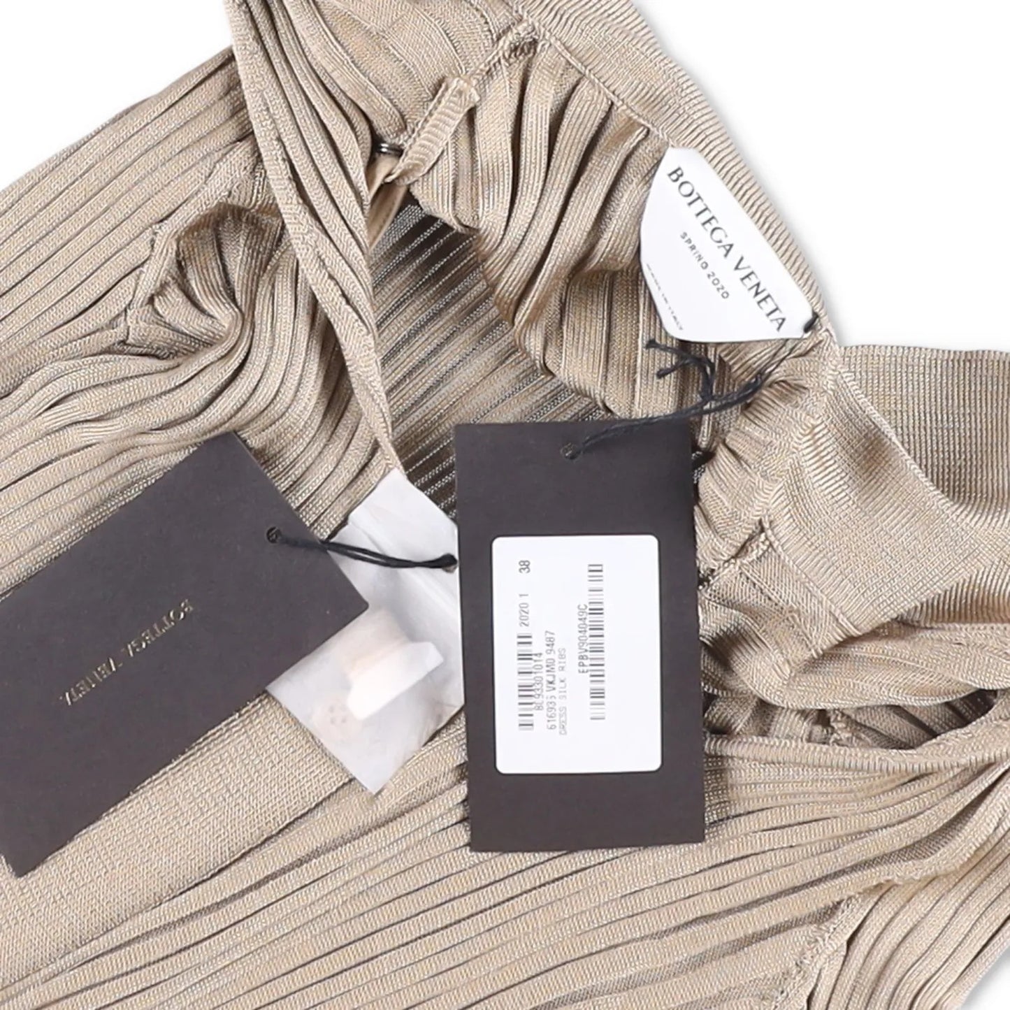 BOTTEGA VENETA Womens Maxi Dress Silk Beige Striped Long Sleeve Scoop 38 RRP1800 — View 7