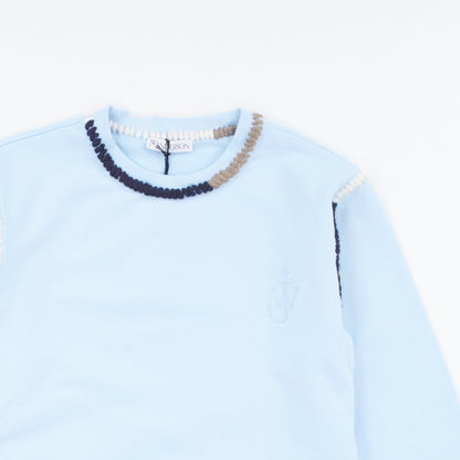 JW ANDERSON Asymmetric Contrast Stitch Crew Sweat Cotton Womens Blue M RRP245 — View 3