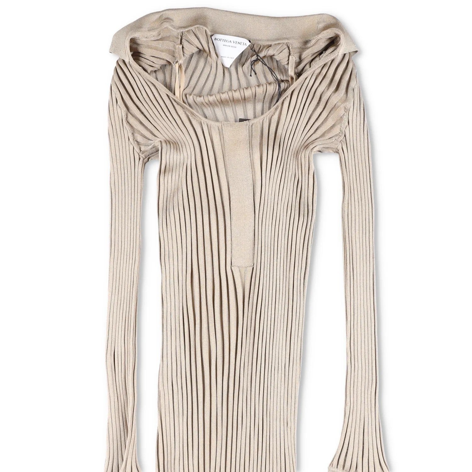BOTTEGA VENETA Womens Maxi Dress Silk Beige Striped Long Sleeve Scoop 38 RRP1800 — View 5