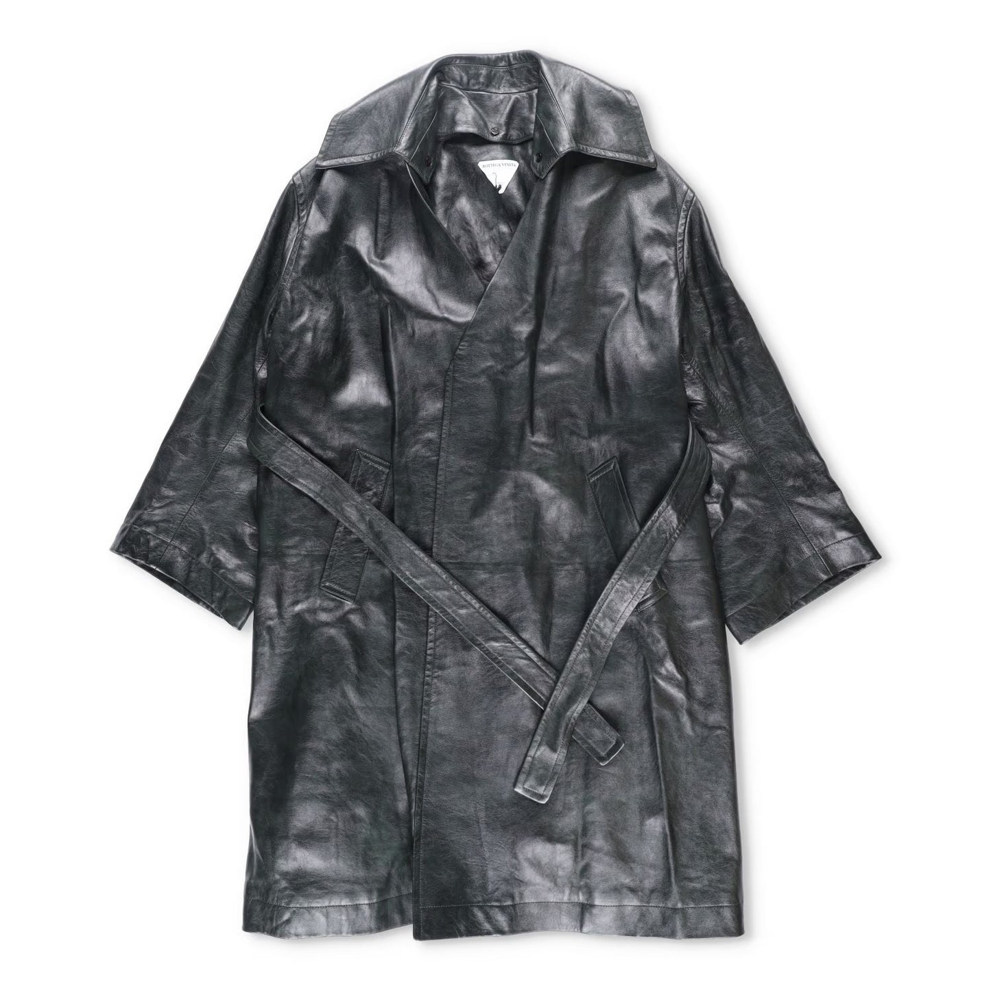 BOTTEGA VENETA Womens Overcoat Knee Length Relaxed Fit Leather Grey 40 RRP 6720