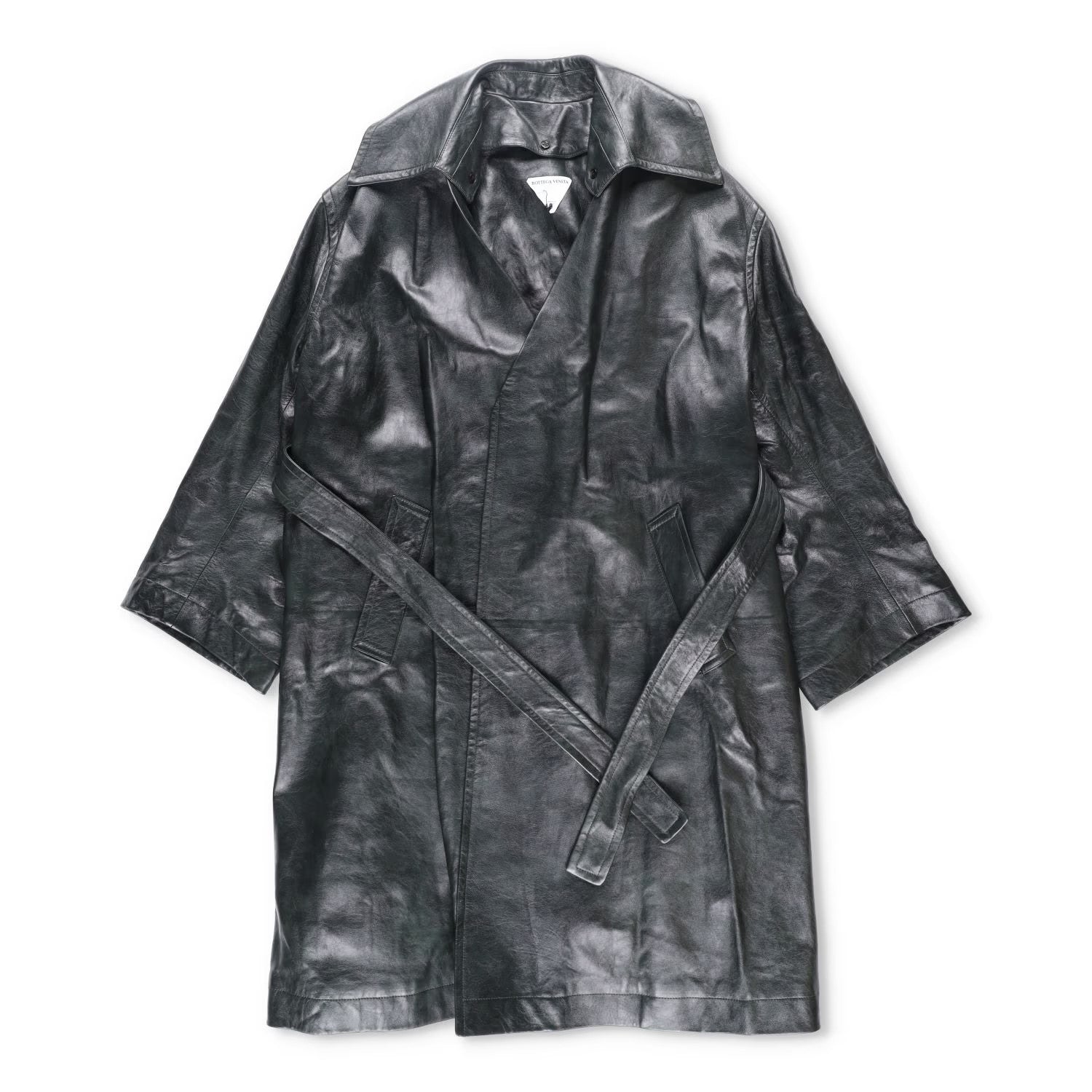 BOTTEGA VENETA Womens Overcoat Knee Length Relaxed Fit Leather Grey 40 RRP 6720