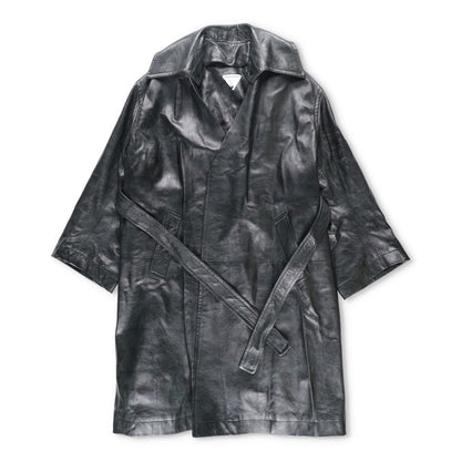 BOTTEGA VENETA Womens Overcoat Knee Length Relaxed Fit Leather Grey 40 RRP 6720