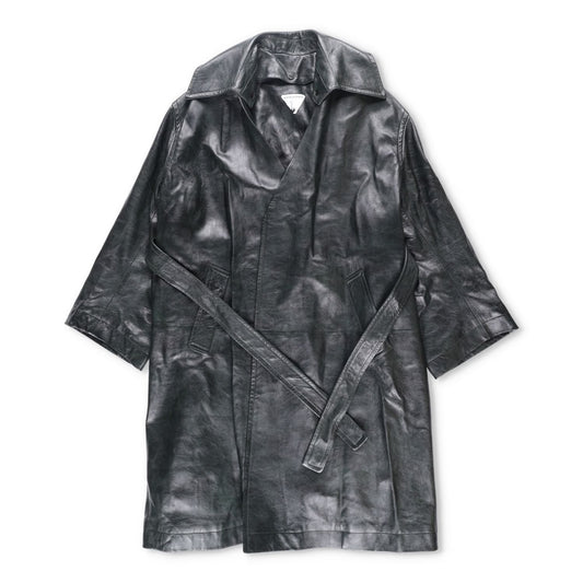 BOTTEGA VENETA Womens Overcoat Knee Length Relaxed Fit Leather Grey 40 RRP 6720