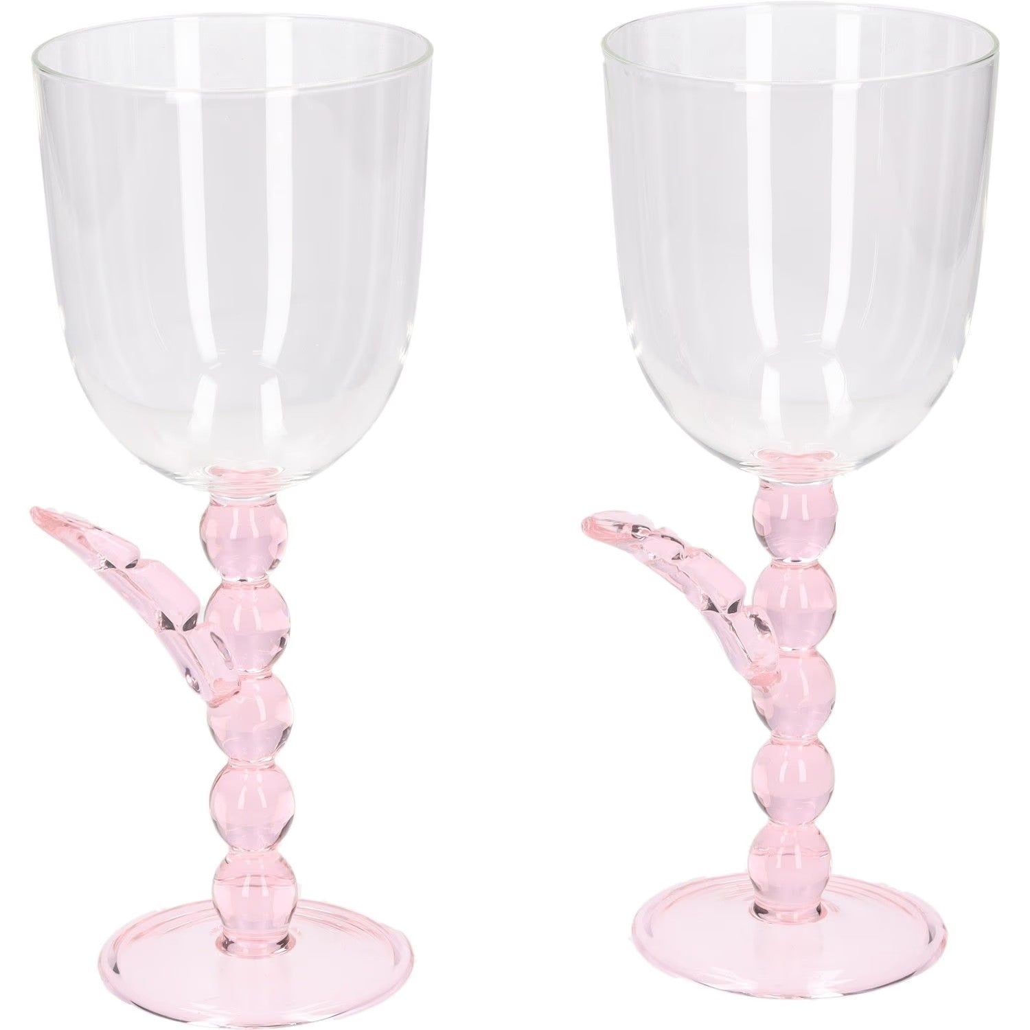 MAISON BALZAC Set Of 2 Palmier Wine Glasses Clear Pink Glass OS RRP 110