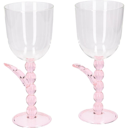 MAISON BALZAC Set Of 2 Palmier Wine Glasses Clear Pink Glass OS RRP 110