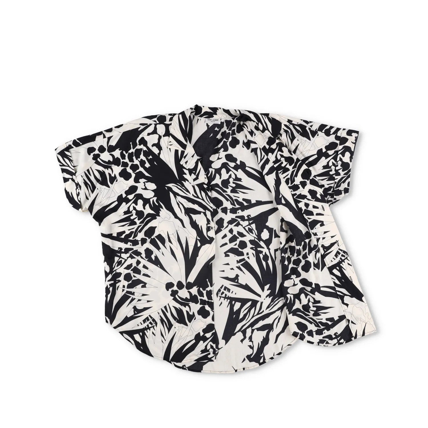 SAINT LAURENT Mens Button-Up Shirt Viscose Black White Short Sleeve 39 RRP 545 — View 8