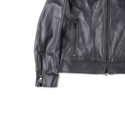 BOSS Mens Leather Biker Jacket Black Zip Closure Stand-Up Collar Size 52 RRP 450 — View 3