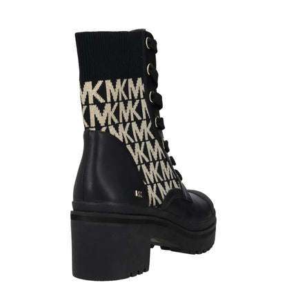 MICHAEL KORS Womens Mid Calf Boots Black Rubber Sole White MK Logo UK 4 RRP 150 — View 6