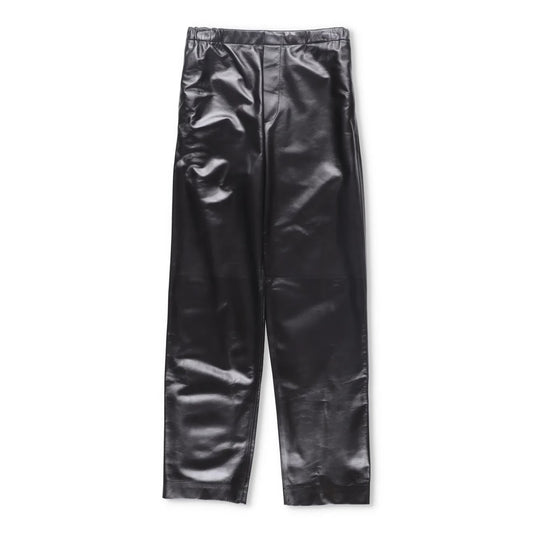 BOTTEGA VENETA Womens Leather Trousers Stretch Waist Straight Green 38 RRP 3682