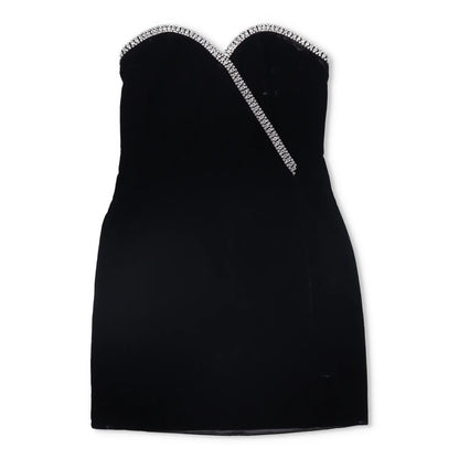 SAINT LAURENT Womens Dress Mini Black Sweetheart Neck Diamante Velvet 34 RRP2840 — View 2