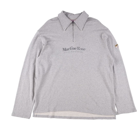 MARTINE ROSE Mens Polo Shirt Collared Quarter Zip Grey Long Sleeve Size L RRP340