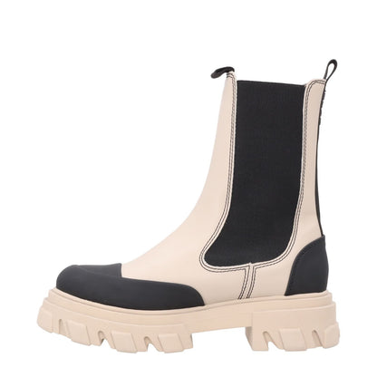 GANNI Womens Mid Calf Cowboy Boot Vegan Leather Beige Black Cleated UK 7 RRP 375 — View 4