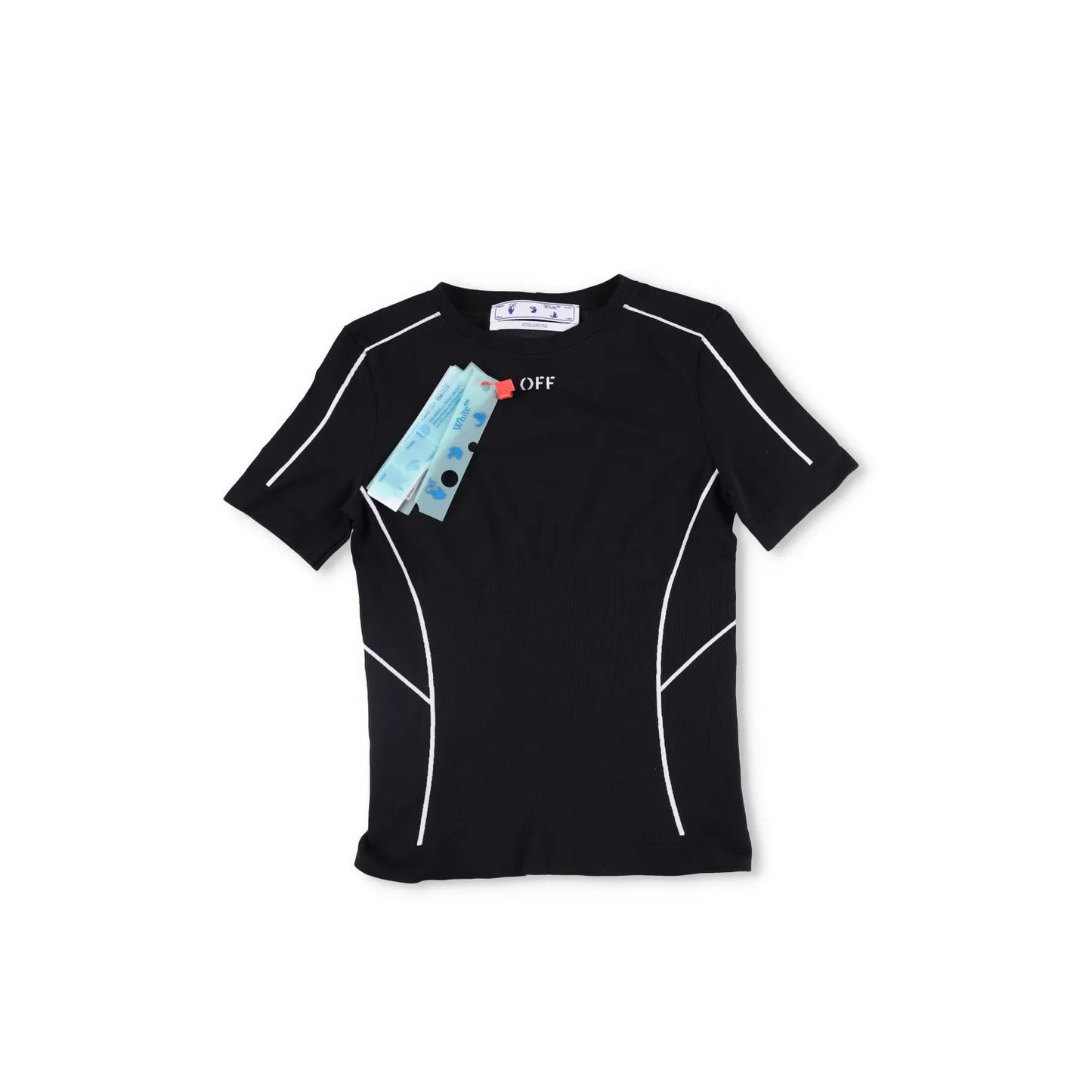 OFF-WHITE T-Shirt Black Synthetic White Striped Crew Neck Slim Fit S RRP250 — View 5