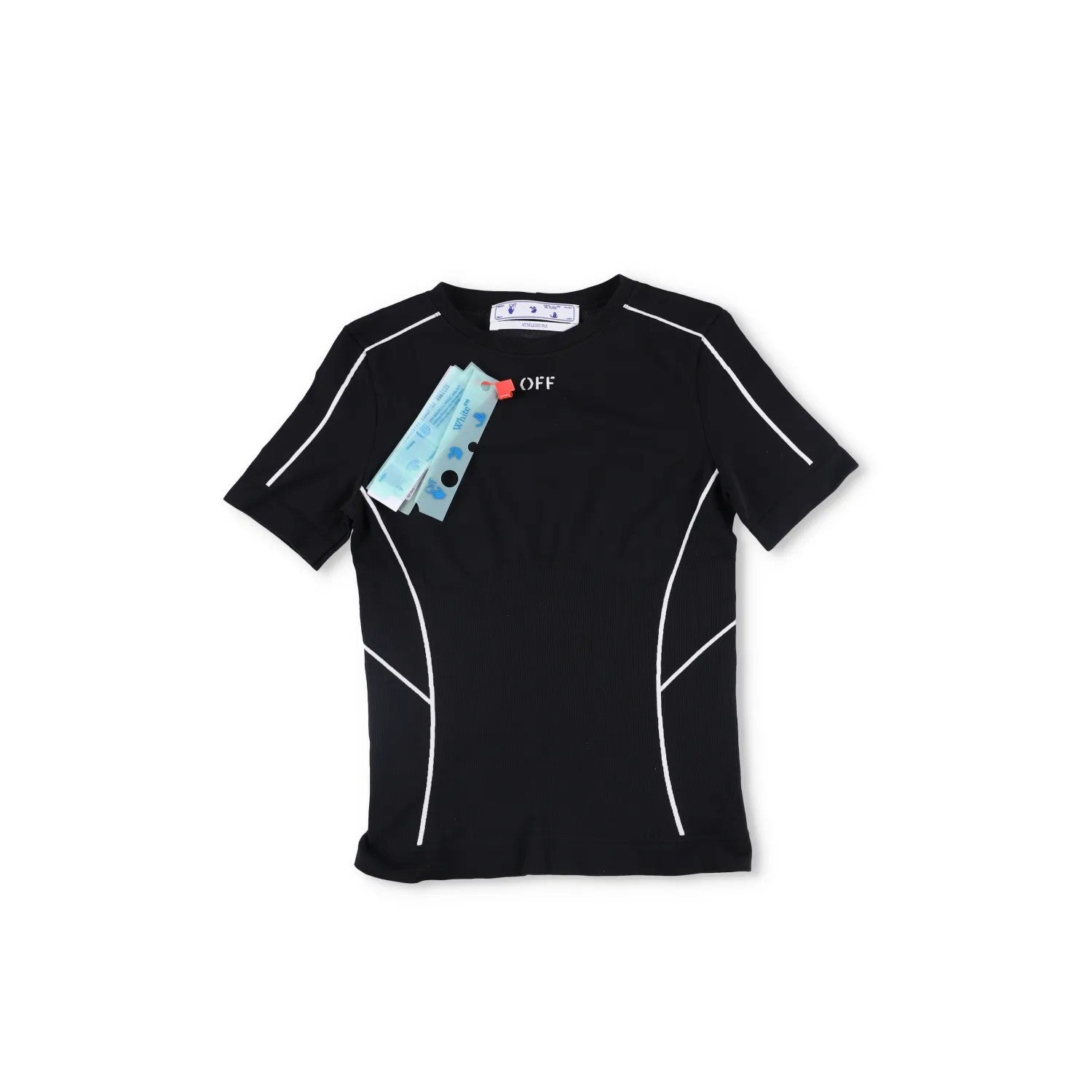 OFF-WHITE T-Shirt Black Synthetic White Striped Crew Neck Slim Fit S RRP250 — View 5