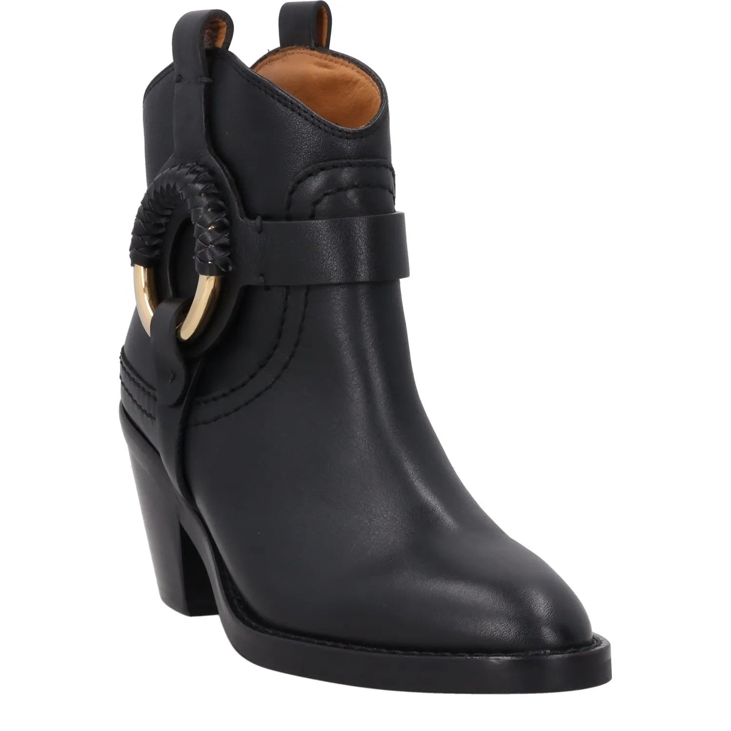 SEE BY CHLOE Womens Hana Ankle Boots Black Leather Round Toe Mid Heel 39 RRP 525 — View 2