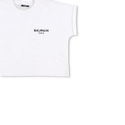 BALMAIN Womens Cropped T-Shirt Cotton Short Sleeve White Logo Size M RRP 350 — View 4