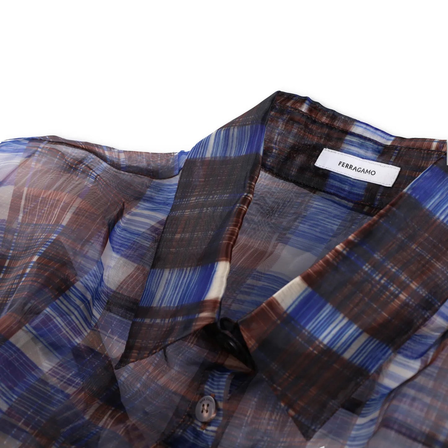 SALVATORE FERRAGAMO Women Sheer Shirt Long Sleeve Check Button Brown 40 RRP1150 — View 6