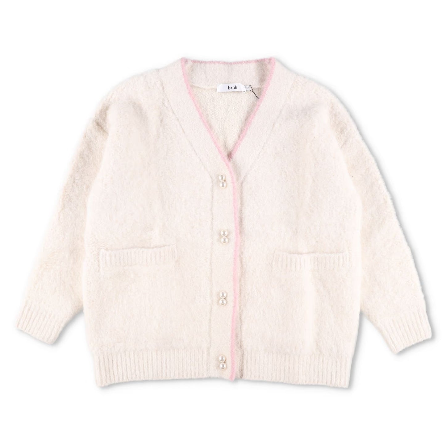 B + AB Womens Jumper Cardigan V-Neck Button Knit Pink Edge Size S RRP 350