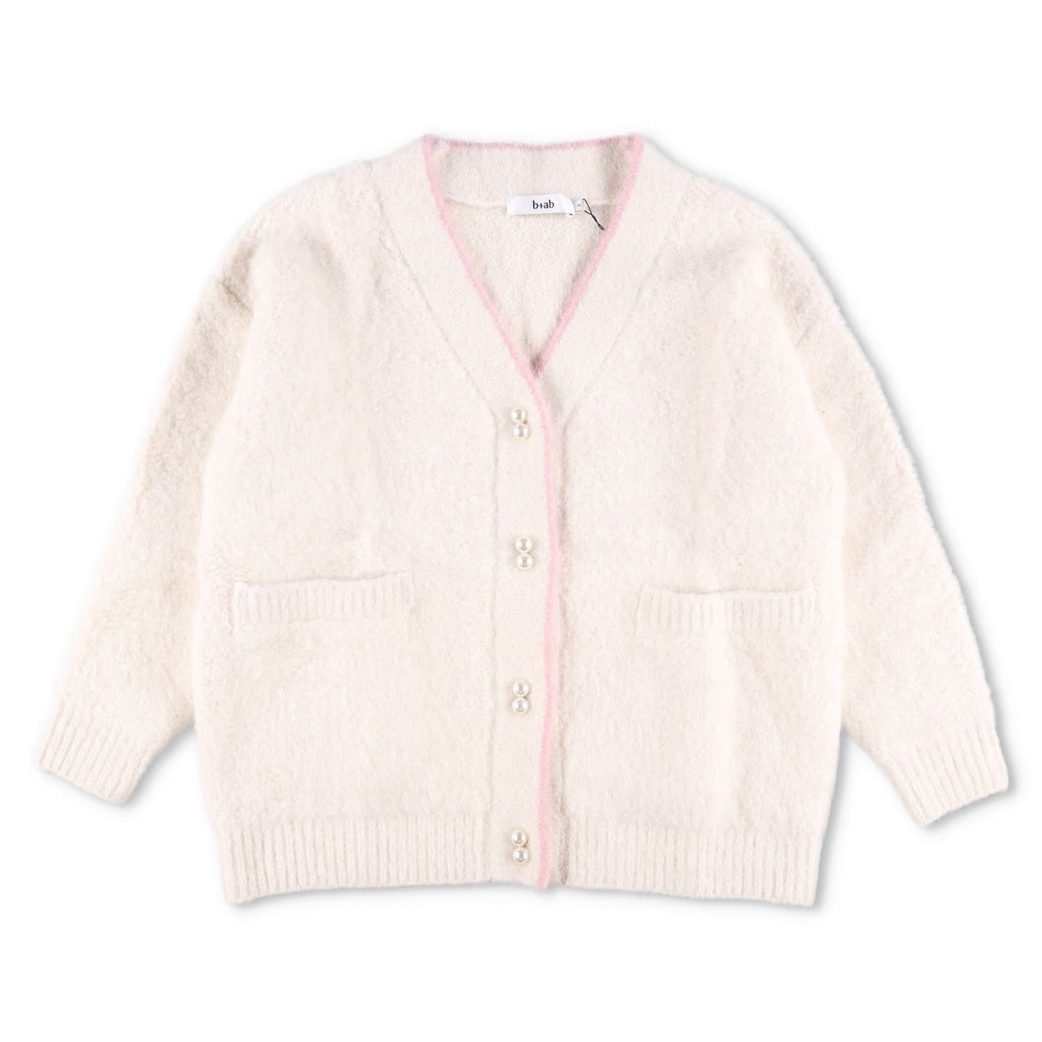 B + AB Womens Jumper Cardigan V-Neck Button Knit Pink Edge Size S RRP 350