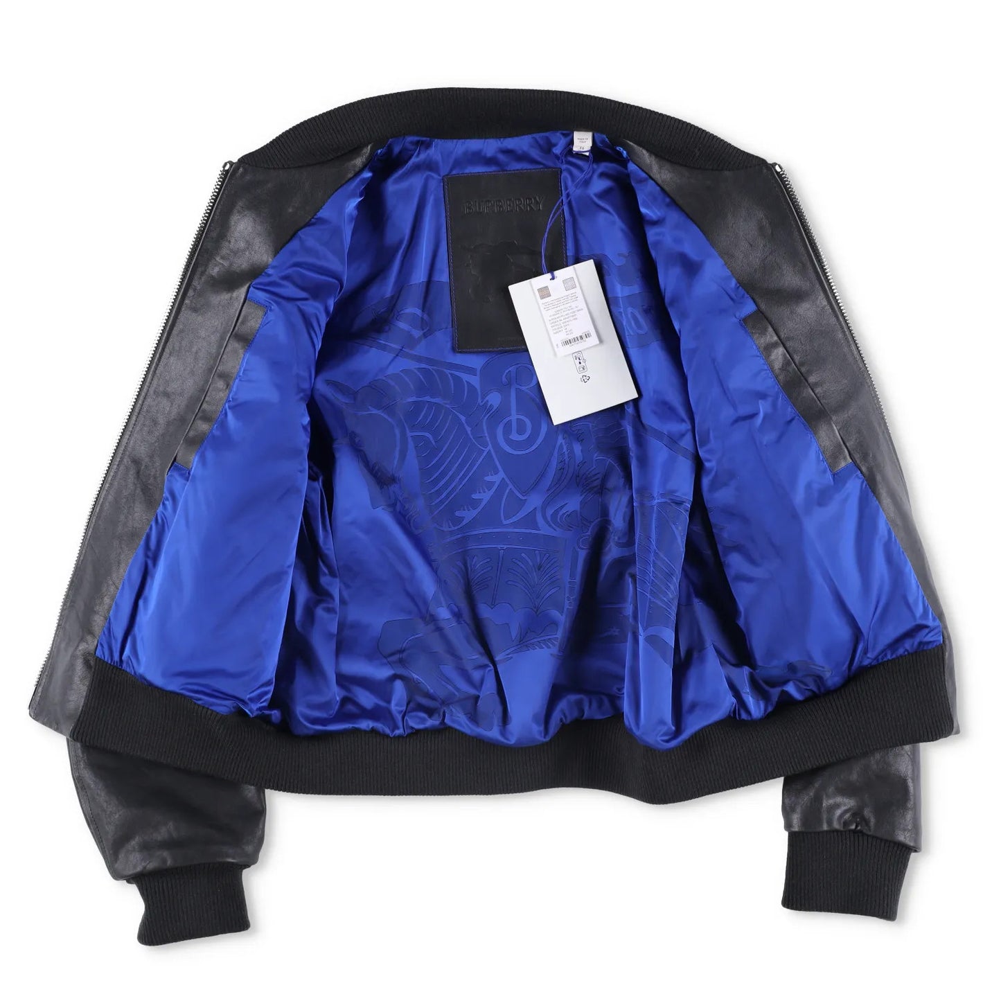 BURBERRY Mens Bomber Jacket Zipped Leather Black Band Collar Size 46 RRP 3490 — View 12