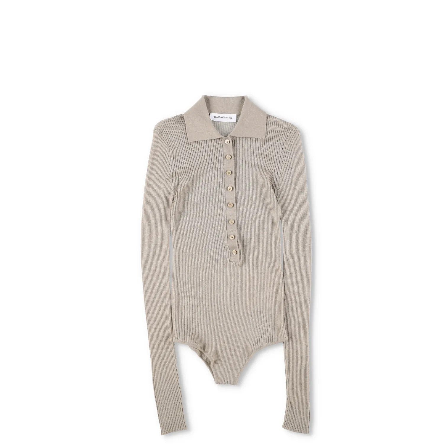 FRANKIE SHOP Womens Solana Polo Bodysuit Ribbed Knit Beige Size XS RRP 198 — View 6