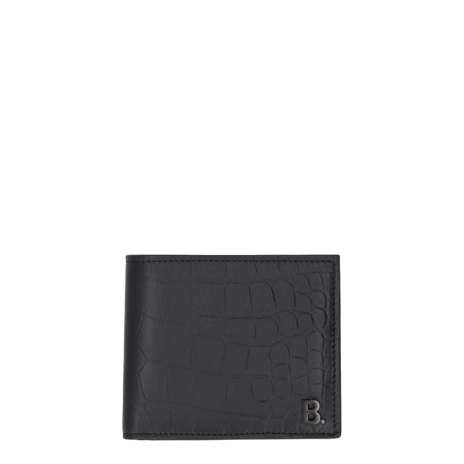 BALENCIAGA Mens Wallet Folding Logo Accent Black Leather One Size RRP 375
