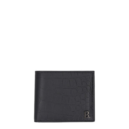 BALENCIAGA Mens Wallet Folding Logo Accent Black Leather One Size RRP 375