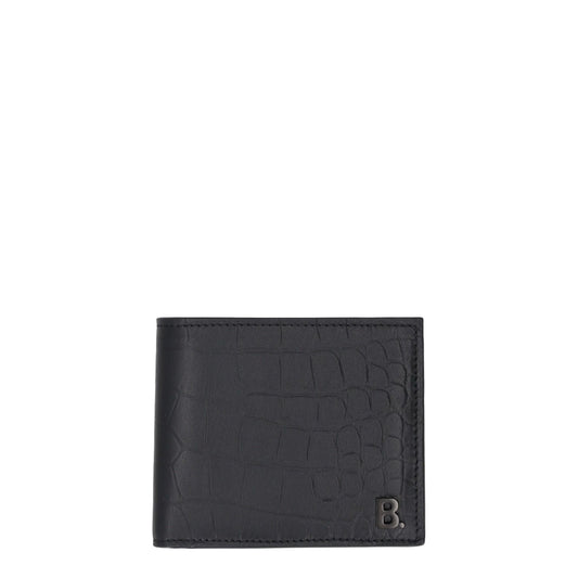 BALENCIAGA Mens Wallet Folding Logo Accent Black Leather One Size RRP 375