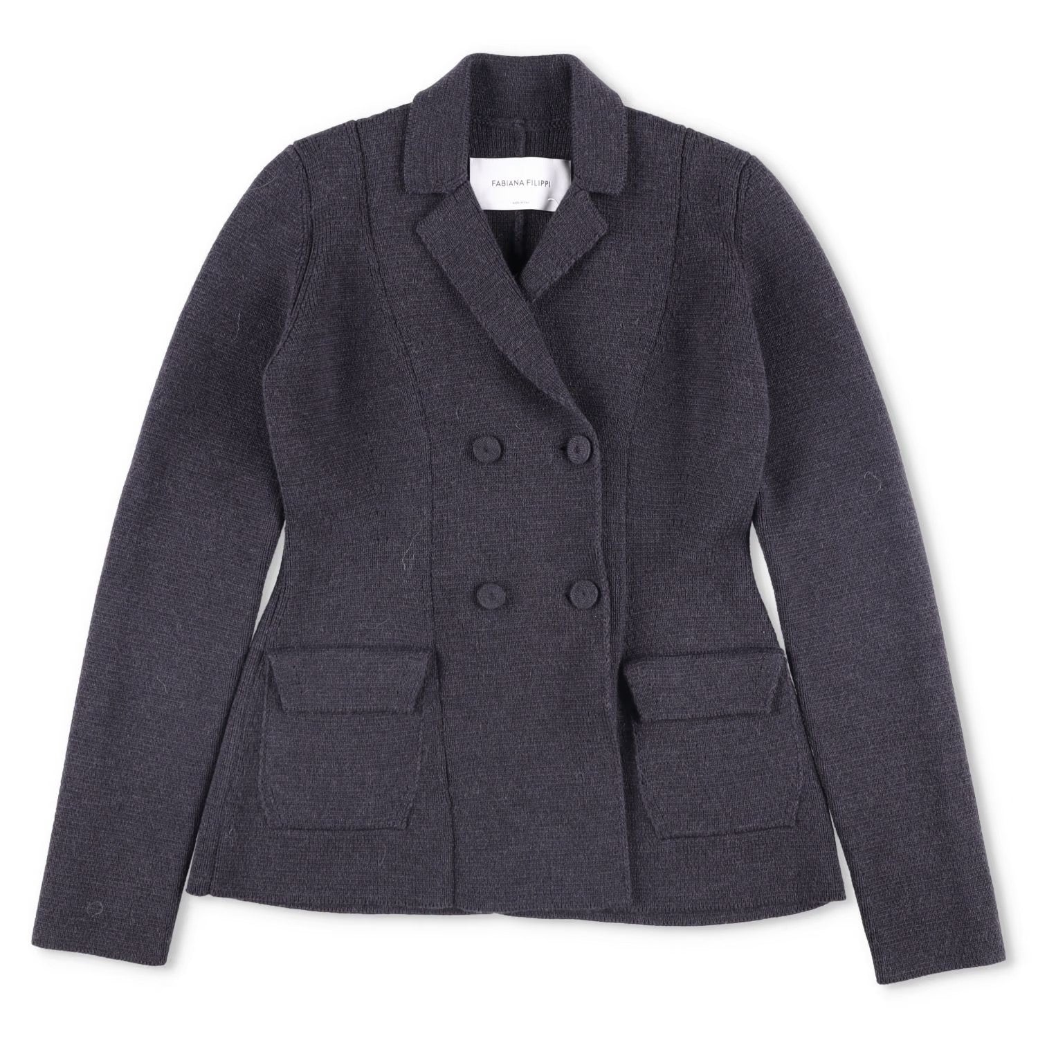 FABIANA FILIPPI Womens Blazer Wool Grey Double Breasted Pockets Size 8 RRP 600
