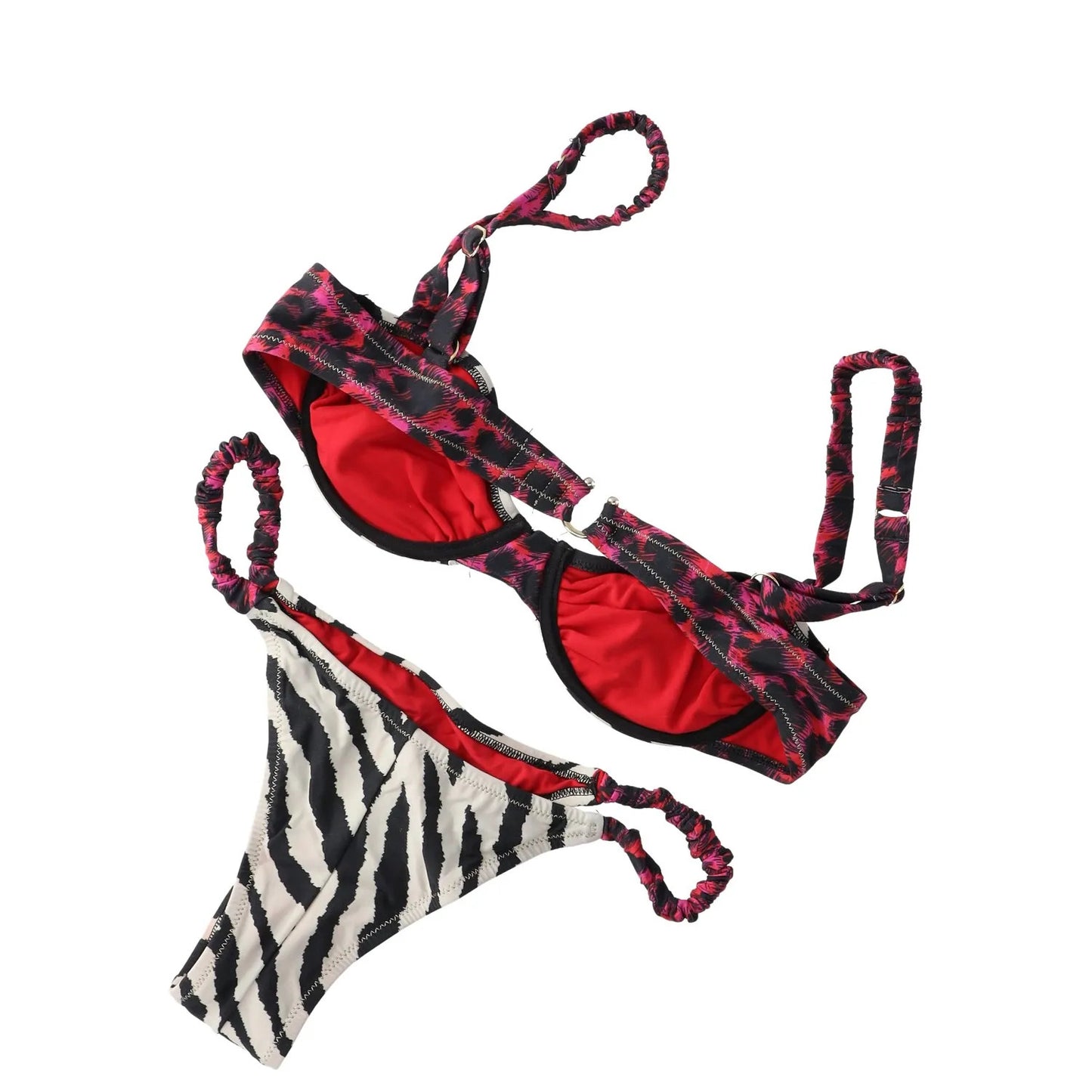 REINA OLGA Womens Marti Bikini Set Multi Leo Scrunch Straps Zebra Print 1 RRP150 — View 4