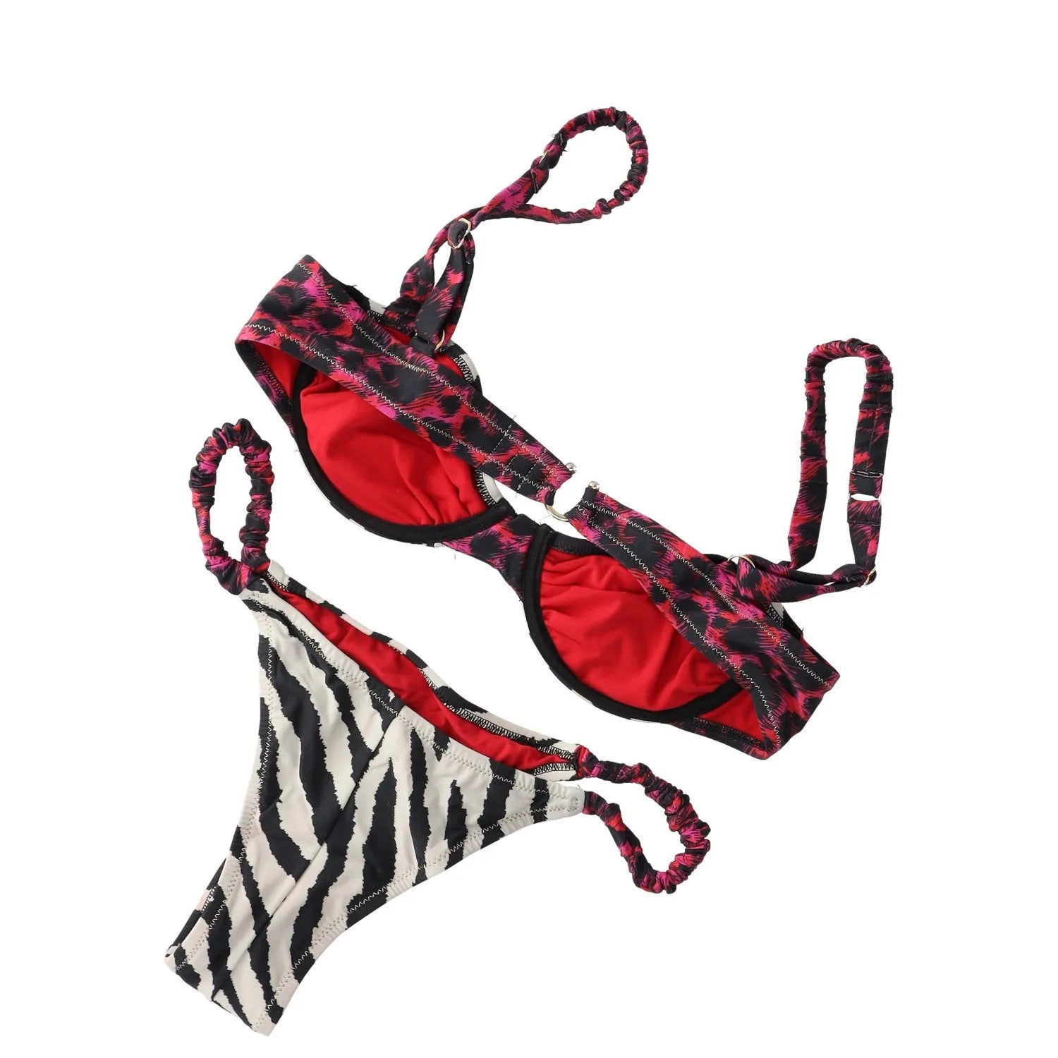 REINA OLGA Womens Marti Bikini Set Multi Leo Scrunch Straps Zebra Print 1 RRP150 — View 4